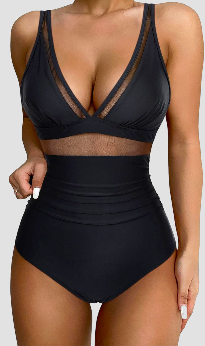 Savaviaswim - Women Sexy Mesh Tummy Control Swimsuit Push Up High Waisted Bathing Suit