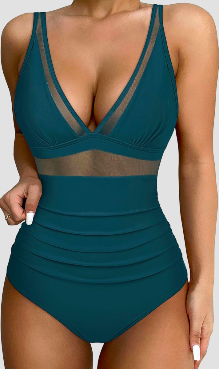 Savaviaswim - Women Sexy Mesh Tummy Control Swimsuit Push Up High Waisted Bathing Suit