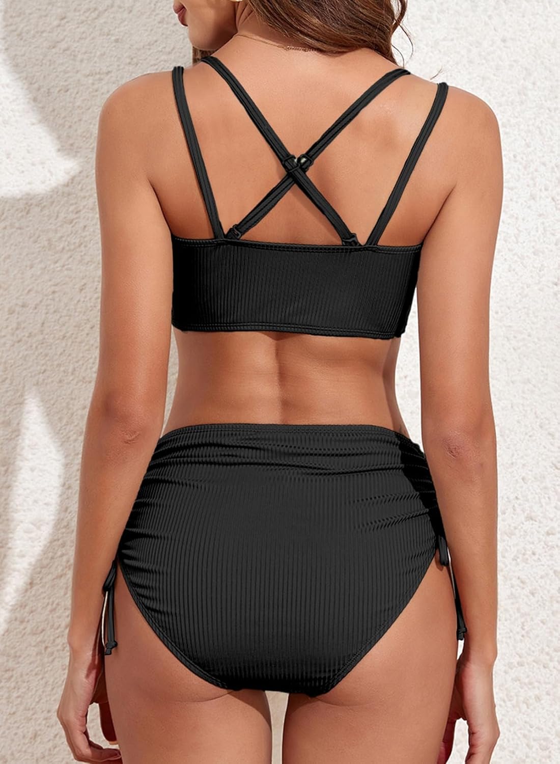 Savaviaswim - Women's Bikini Sets Two Piece Swimsuit V Neck High Waisted Ruched Tummy Control Bathing Suit