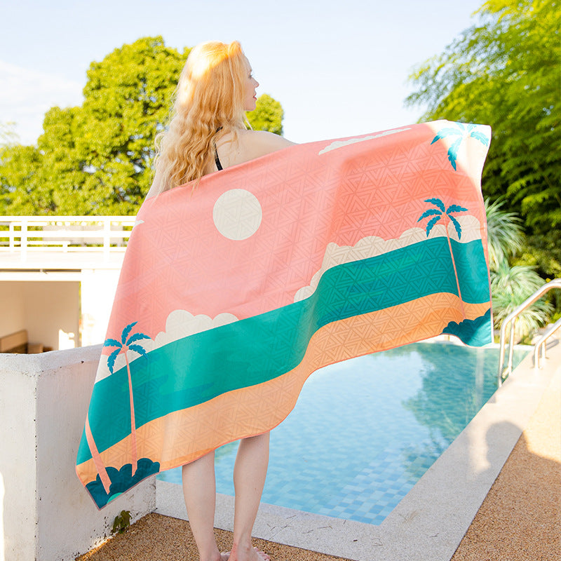 Double-sided velvet beach towel for seaside swimming, water-absorbent, non-sand, breathable, skin-friendly, quick-drying bath towel