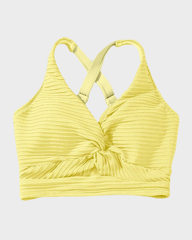 Savaviaswim - Textured Knot-Front High-Waisted Bikini Set