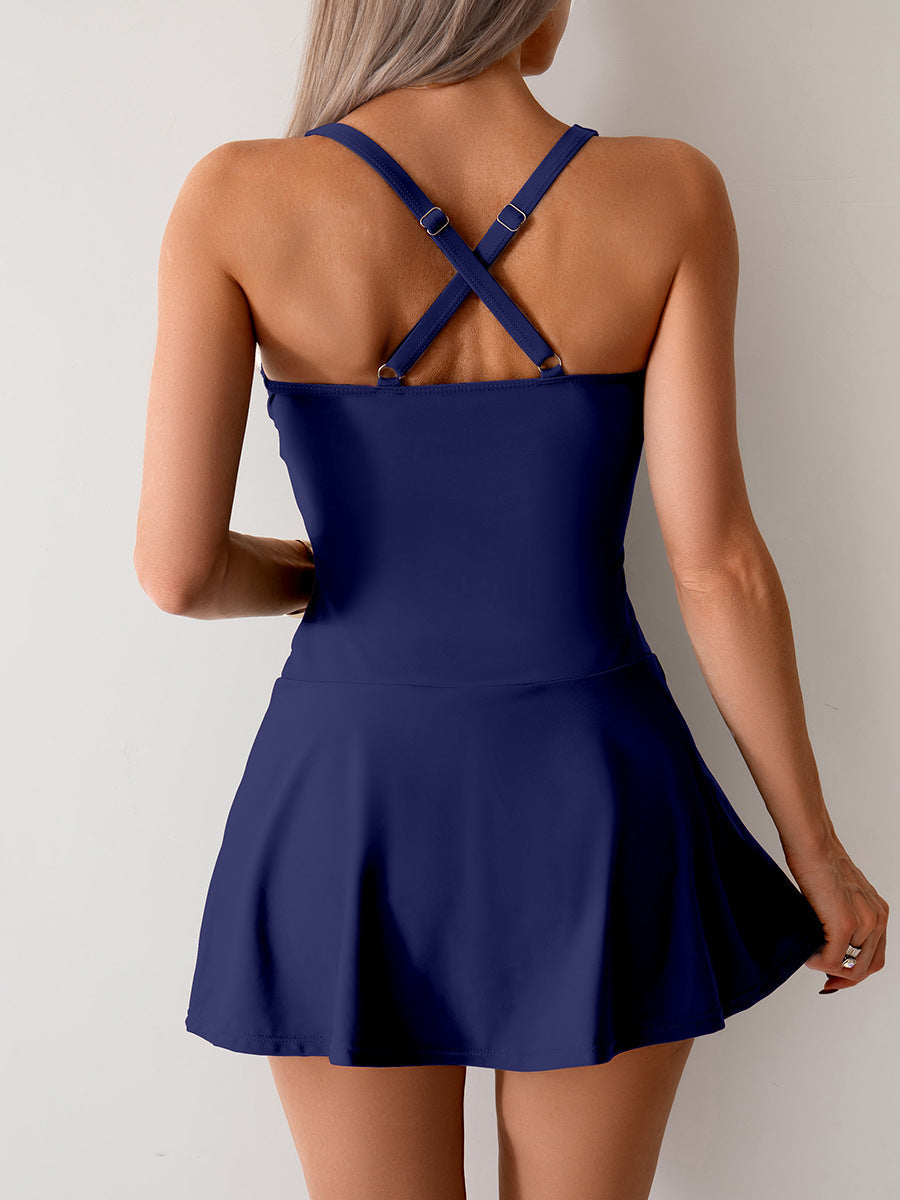 Savaviaswim - Women's Twisted Ruched Swim Dress Slit Strap Tankini Swimsuit