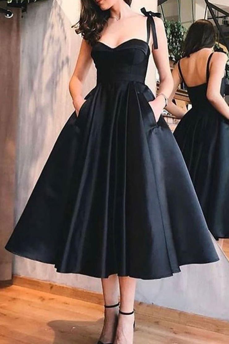 Simple Black Sleeveless A Line Satin Homecoming Dresses Simple Black Sleeveless A Line Satin Homecoming Dresses