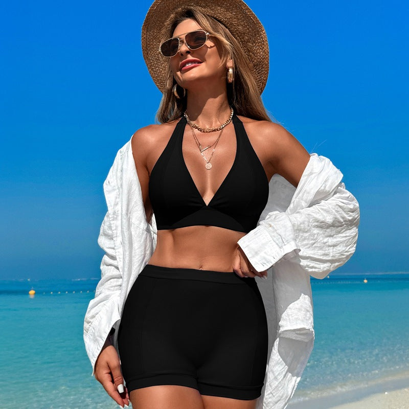 Savaviaswim - Women's Bikini Sets Trim 2 Piece High Waisted Swimsuit Halter V Neck Adjustable Drawstring Straps Bathing Suit with Boyshort