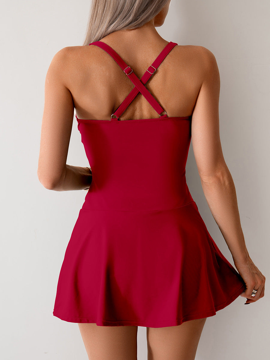 Savaviaswim - Women's Twisted Ruched Swim Dress Slit Strap Tankini Swimsuit