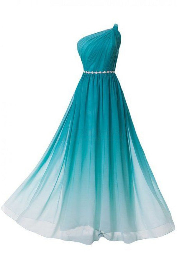 Ombre A Line Floor Length One Shoulder Sleeveless Chiffon Prom Dresses Ombre A Line Floor Length One Shoulder Sleeveless Chiffon Prom Dresses