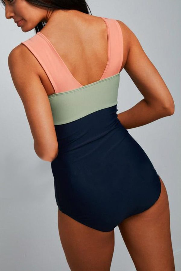 Savaviaswim - Square Neck Pink Strap Color block One Piece Paradise