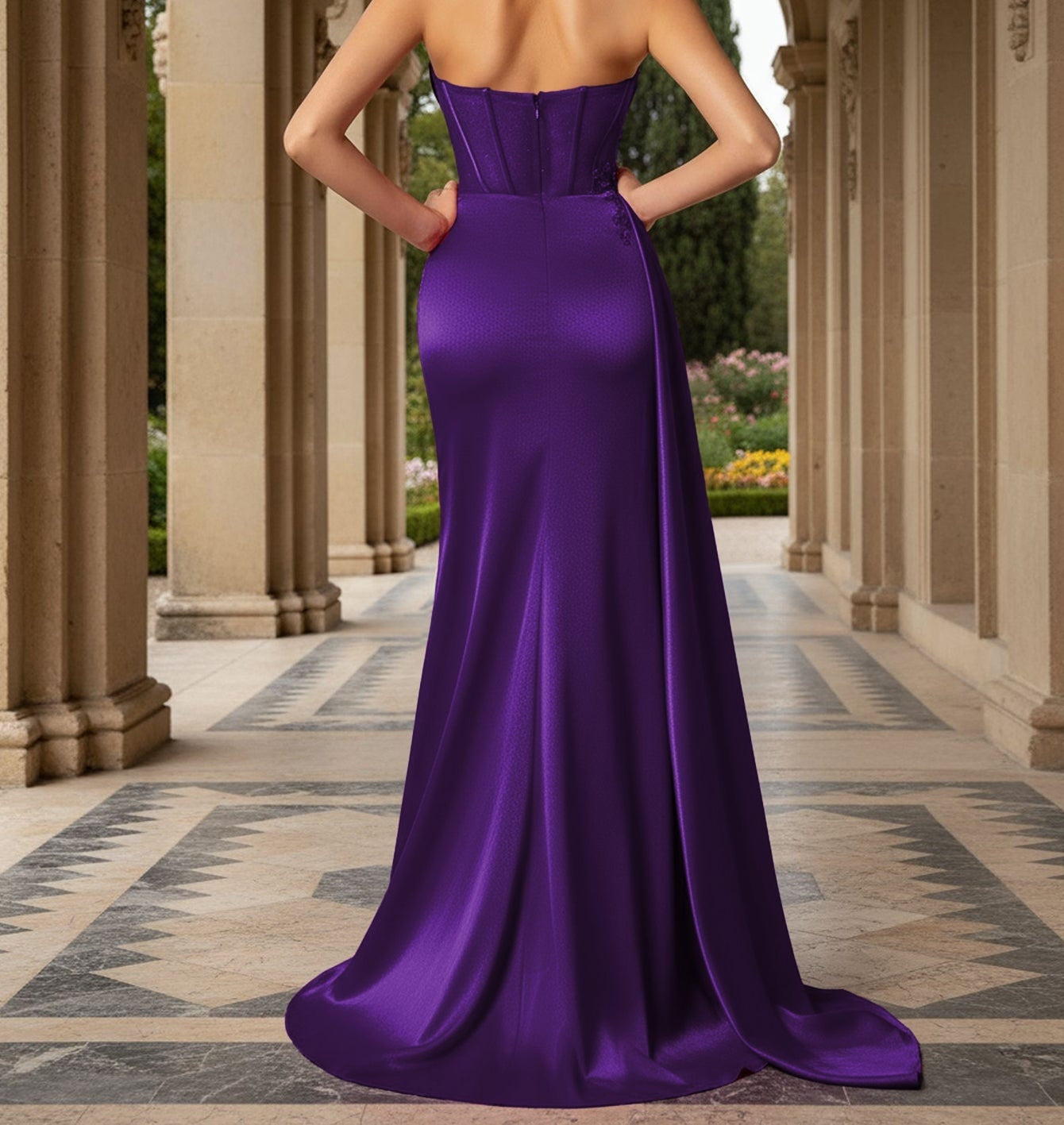 3D Rose Boned Mermaid Prom Dress With Waist Drop - Purple