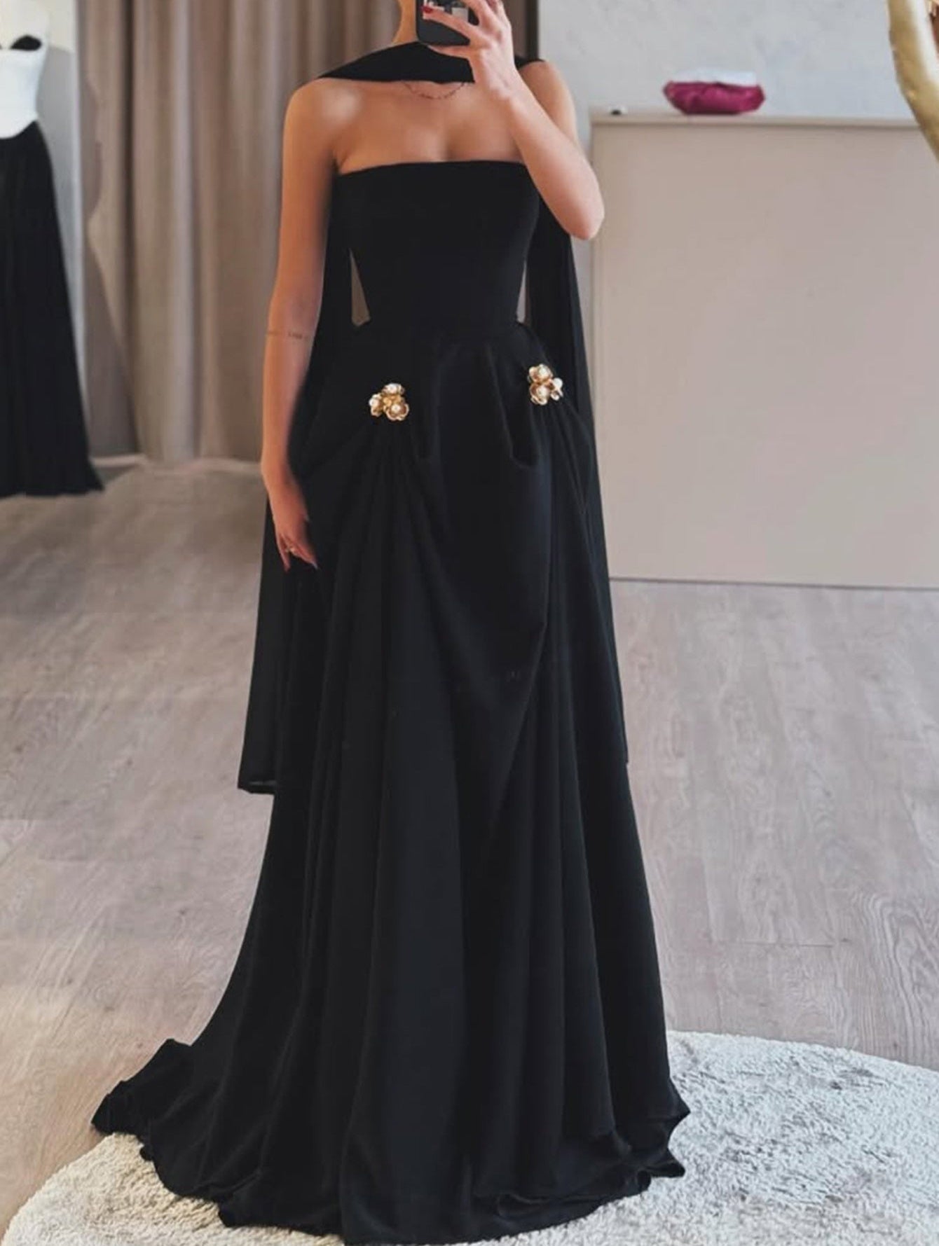 Strapless Ball Gown Prom Dress With Shawl - Black
