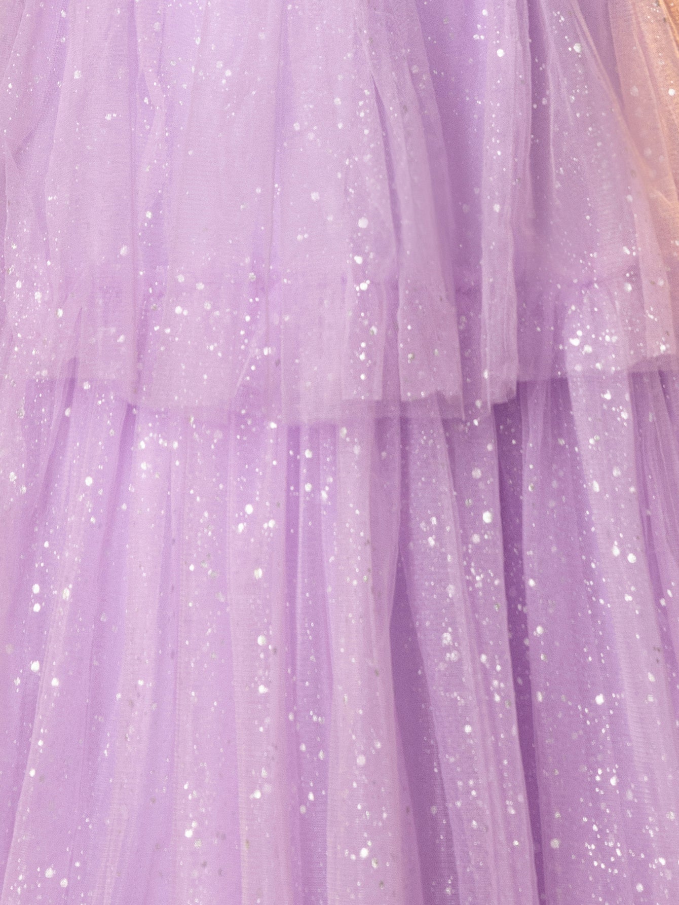 Off Shoulder Sparkly Lace Embroidery Layered Ball Gown Prom Dress - Lilac