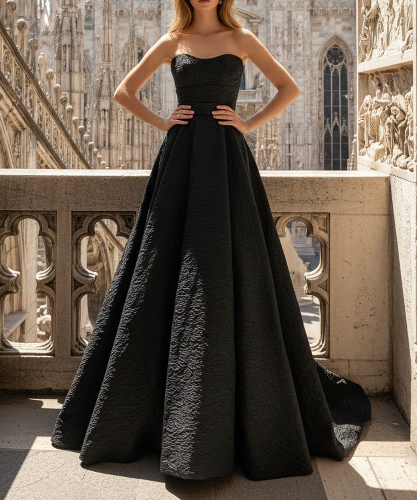 Strapless Floral Corset Lace Up A-Line Long Prom Dress - Black