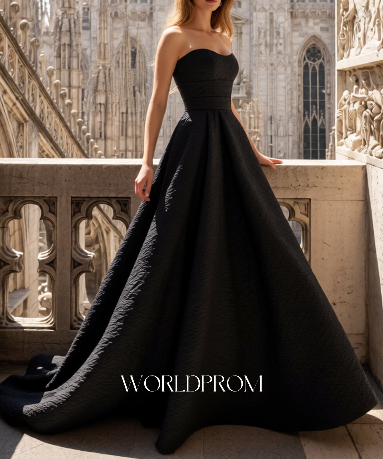 Strapless Floral Corset Lace Up A-Line Long Prom Dress - Black