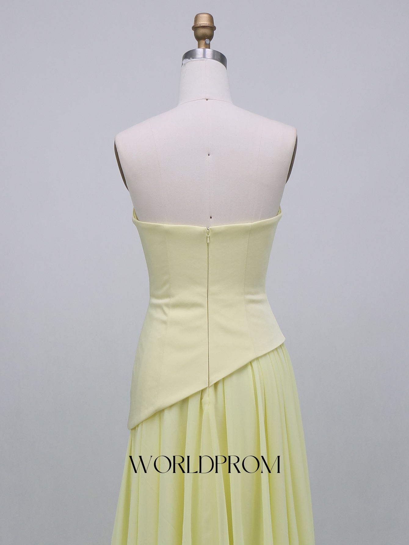 Strapless Corset Chiffon A-Line Long Prom Dress With Slit - Goose Yellow