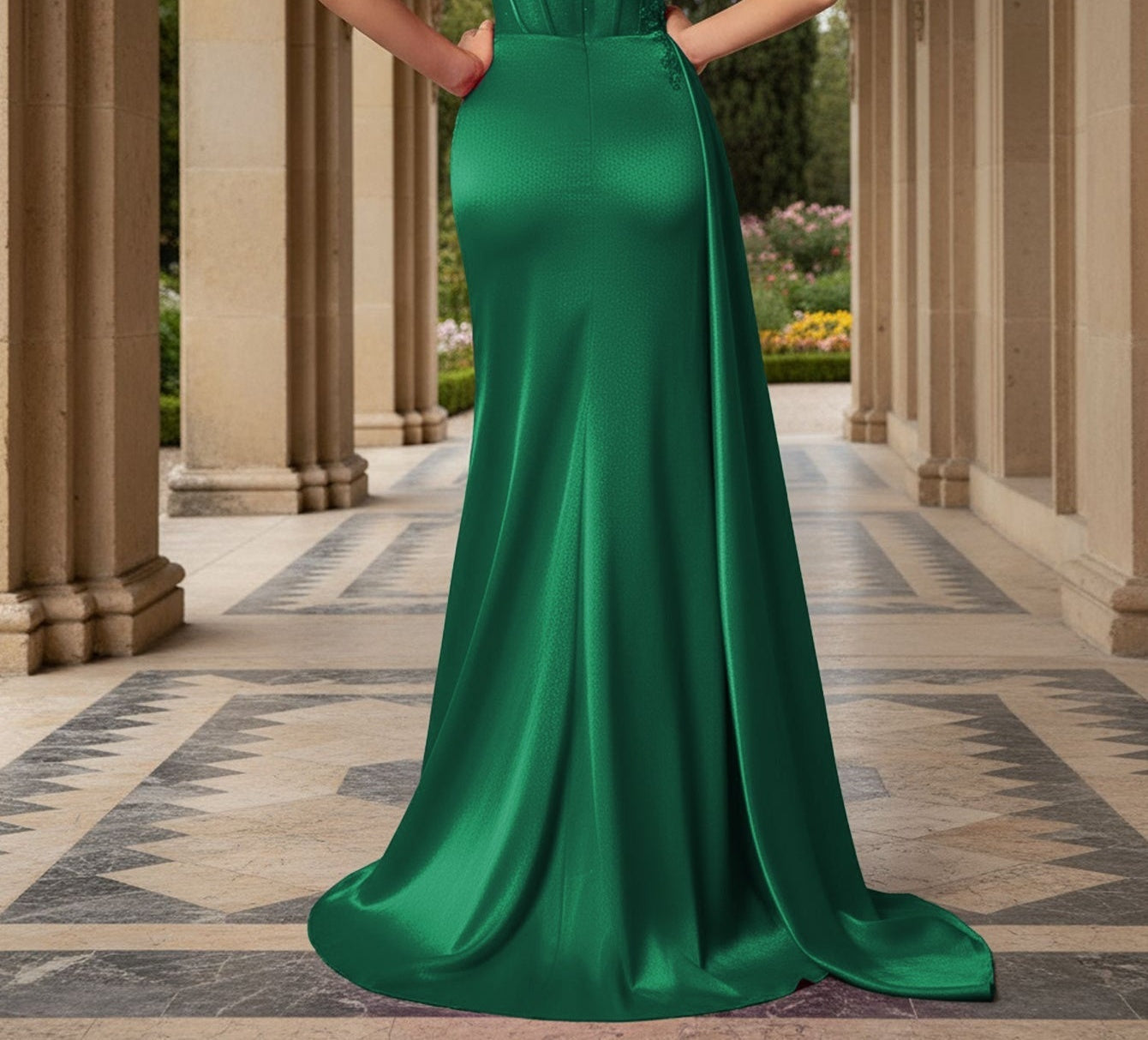 3D Rose Boned Mermaid Prom Dress With Waist Drop - Emerald Green