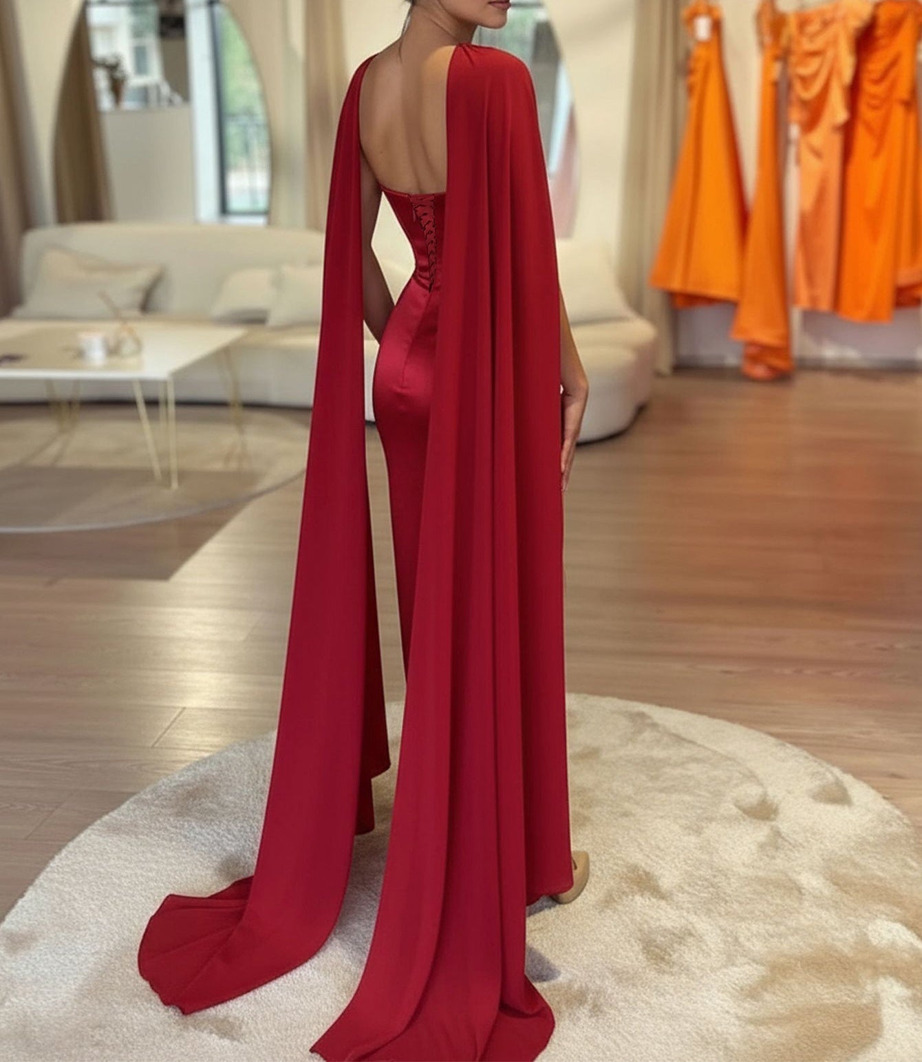 Removable Shawl Crystal Strapless Sheath Long Prom Dress - Red