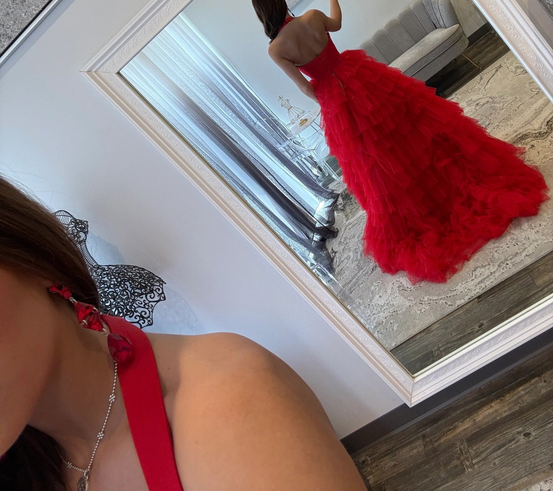 Sweetheart Red Polka Dot Ball Gown Prom Dress With Belt - Red