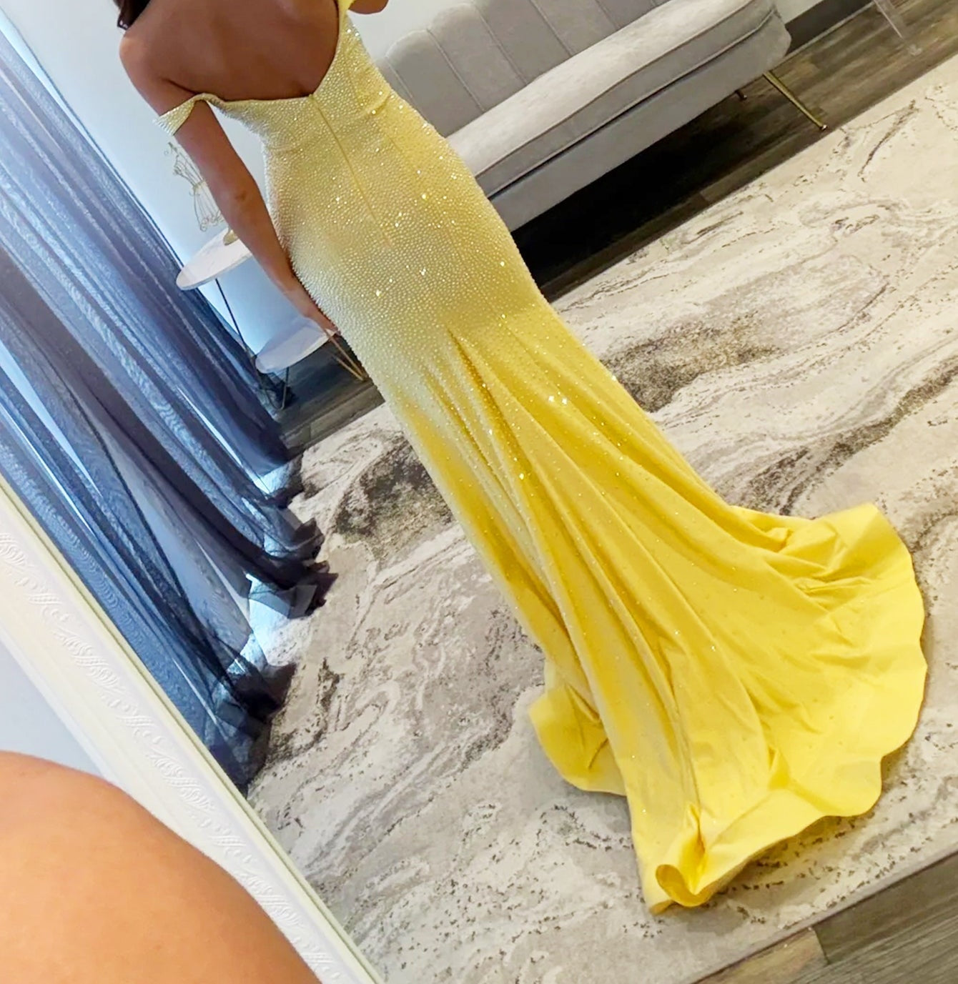 Luxury Crystal Off Shoulder Mermaid Prom Dress - Yellow