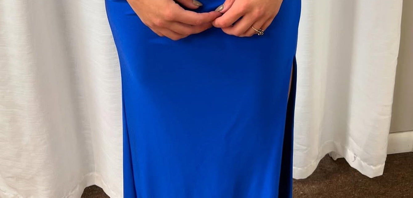 Sheer Bodice Boned Sheath Long Prom Dress - Royal Blue