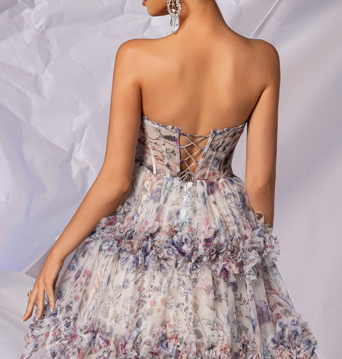 Printing Boned Ball Gown Prom Dress With Ruffle - Colorful Floral