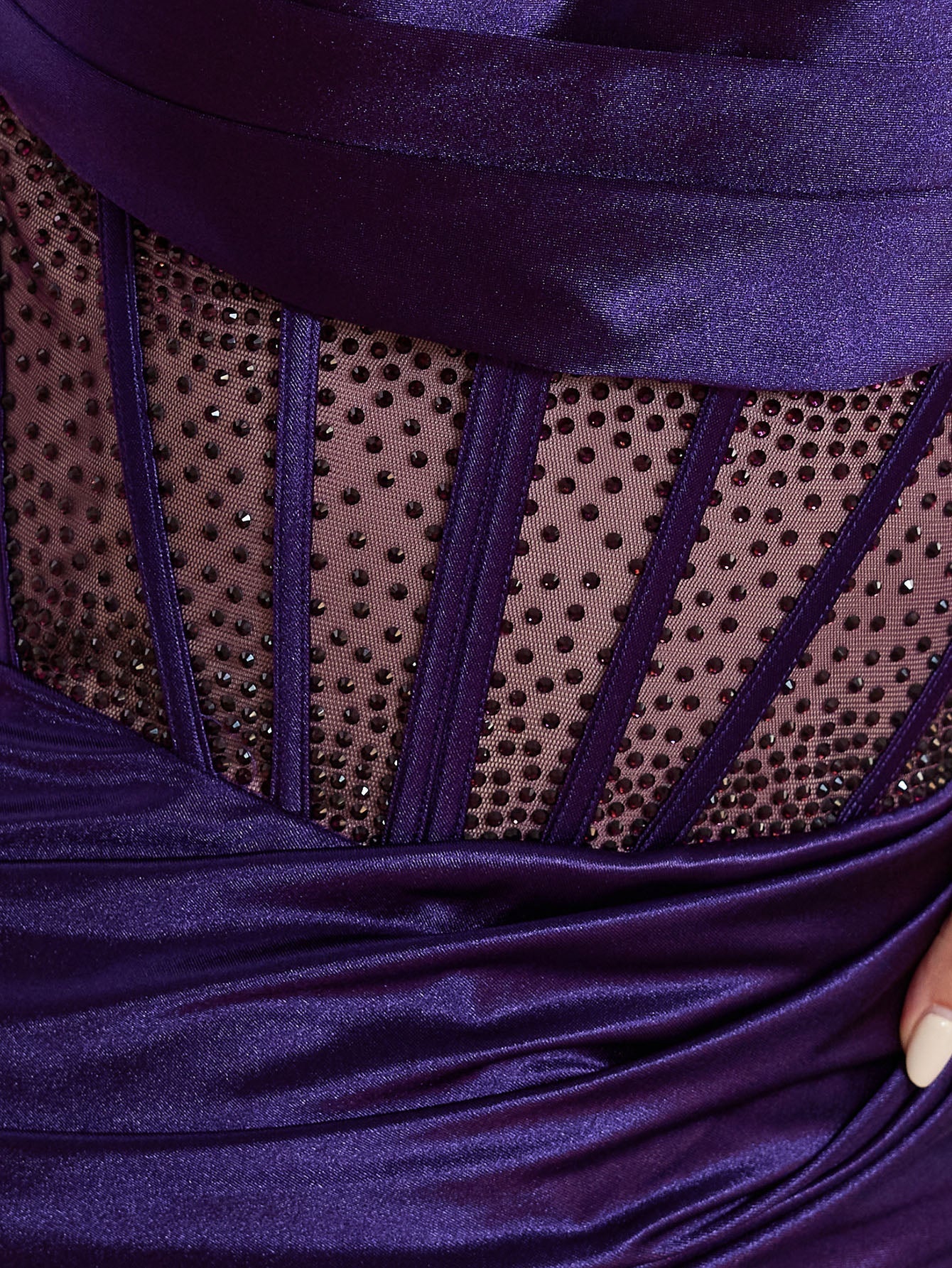 Hot Fix Corset Bodice Spaghetti Strap Mermaid Prom Dress With Slit - Plum