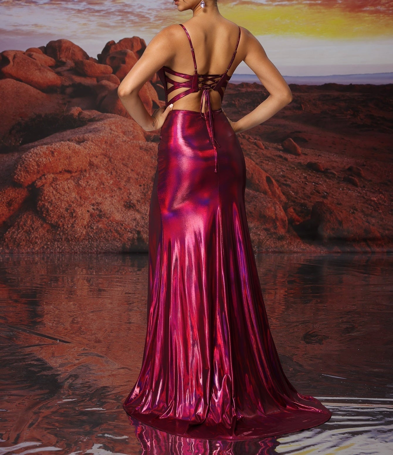 Deep V-Neck Mermaid Long Prom Dress With Split - Burgundy