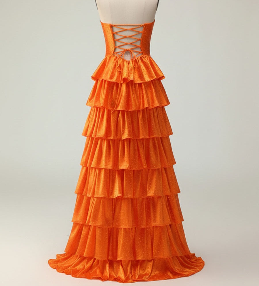 A Line Strapless Sweetheart Satin Prom Dress with Keyhole