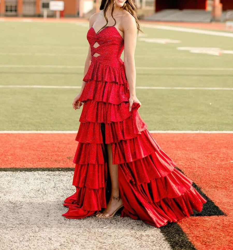 A Line Strapless Sweetheart Satin Prom Dress with Keyhole