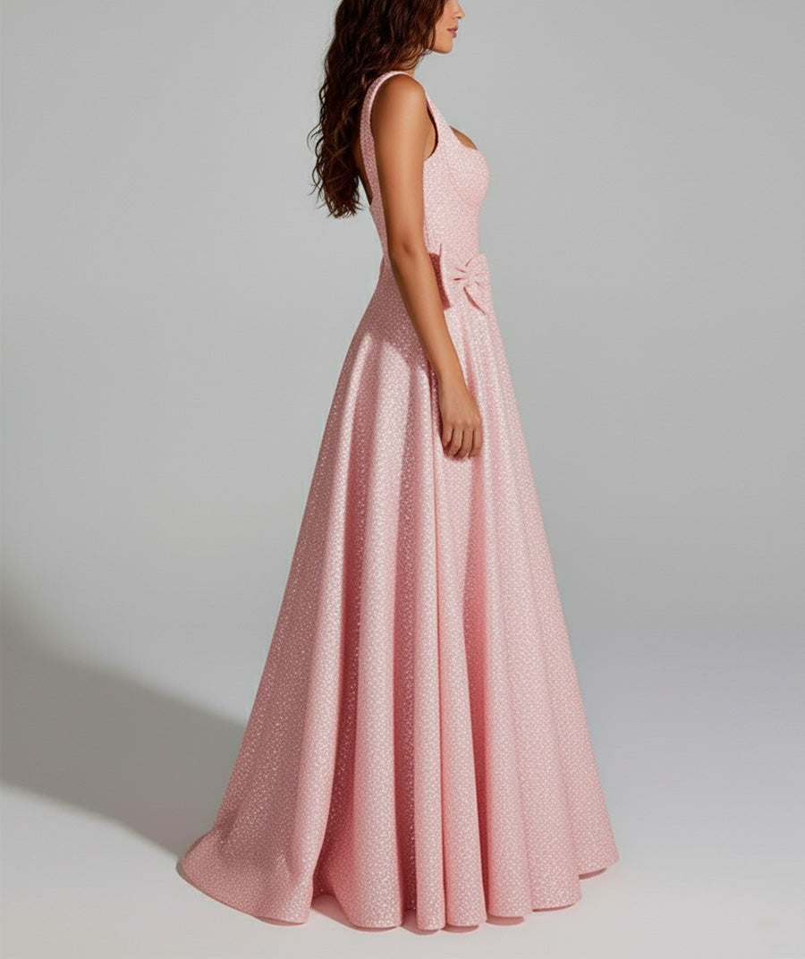 Sparkly A Line Square Neck Long Prom Dress