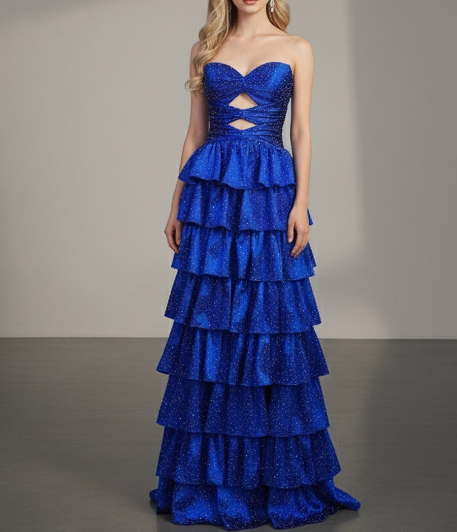 A Line Strapless Sweetheart Long Prom Dress with Keyhole