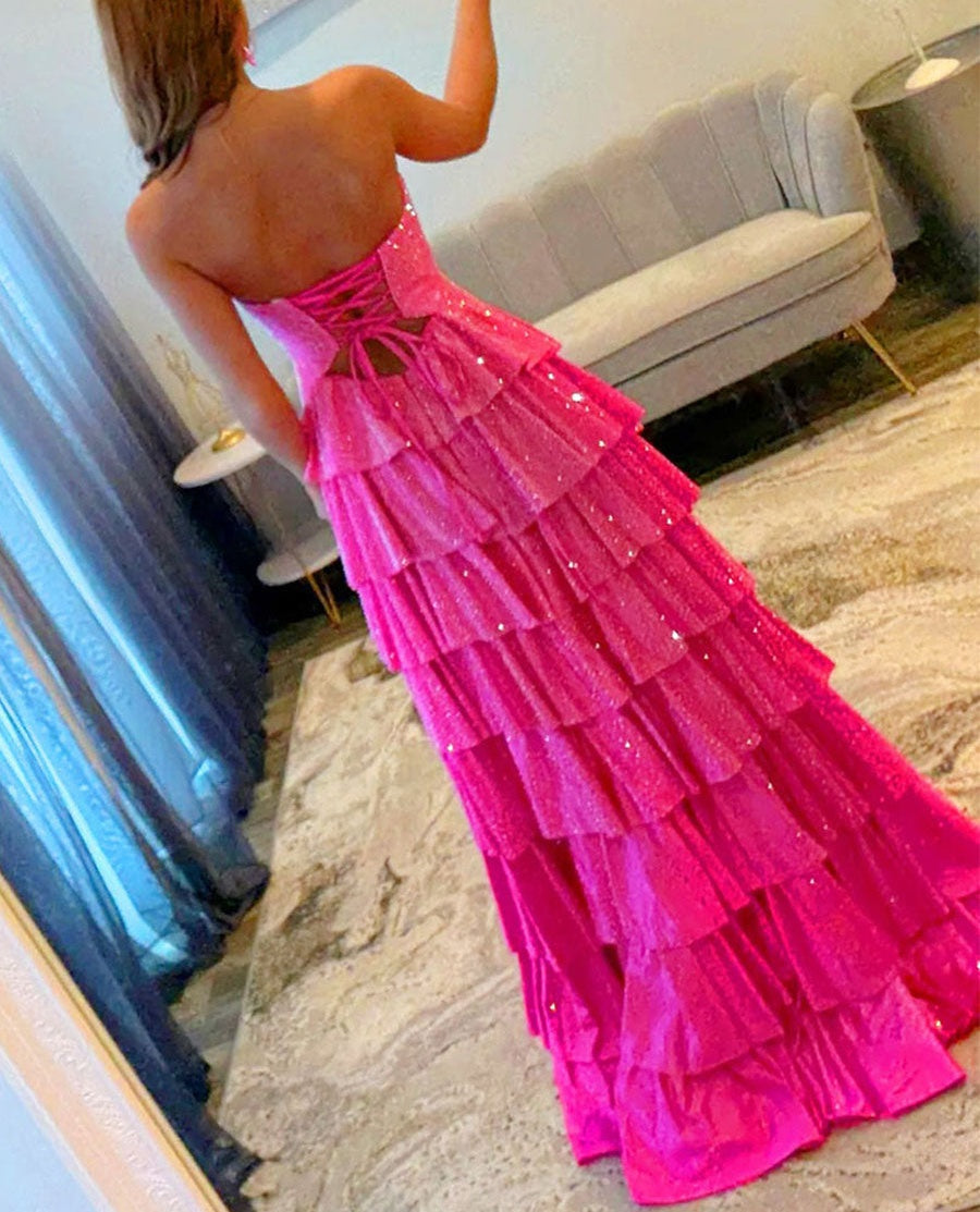 A Line Strapless Sweetheart Satin Long Prom Dress with Keyhole