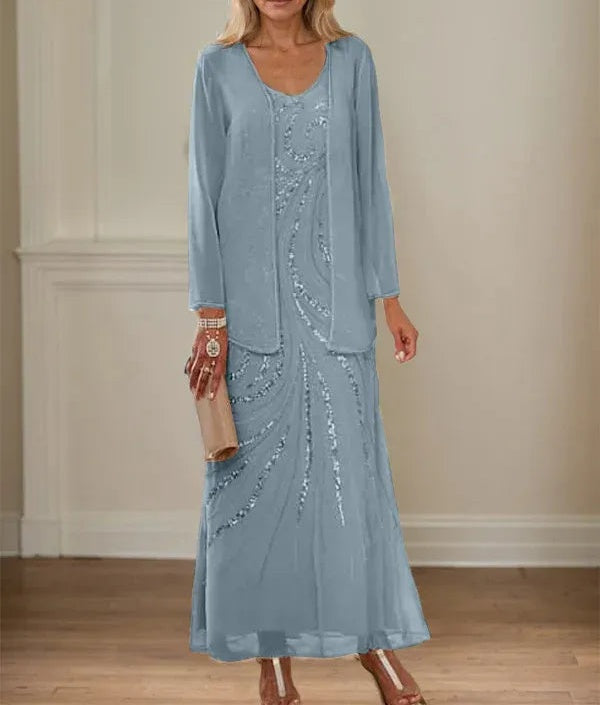 Sheath/Column V-Neck Ankle-Length Mother of the Bride Dresses with Jacket & Sequins