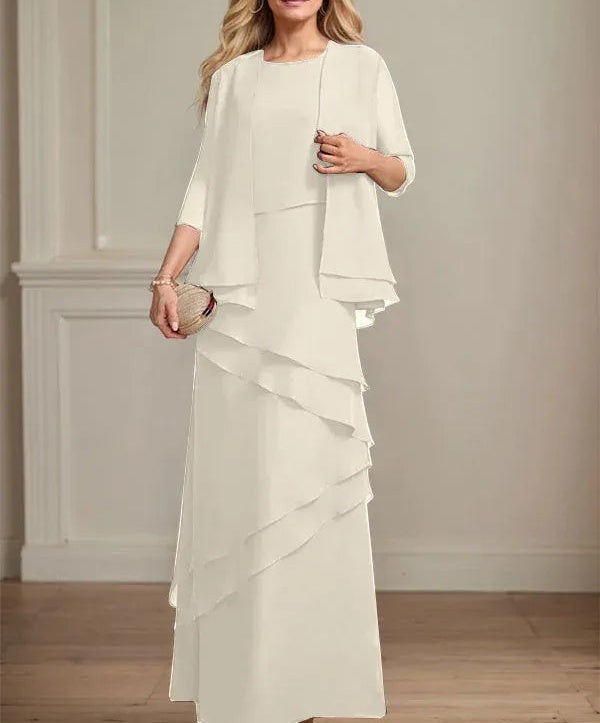 Sheath Scoop Floor-Length Chiffon Mother of the Bride Dress