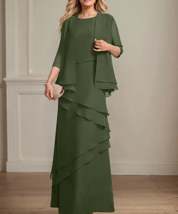 Sheath Scoop Floor-Length Chiffon Mother of the Bride Dress