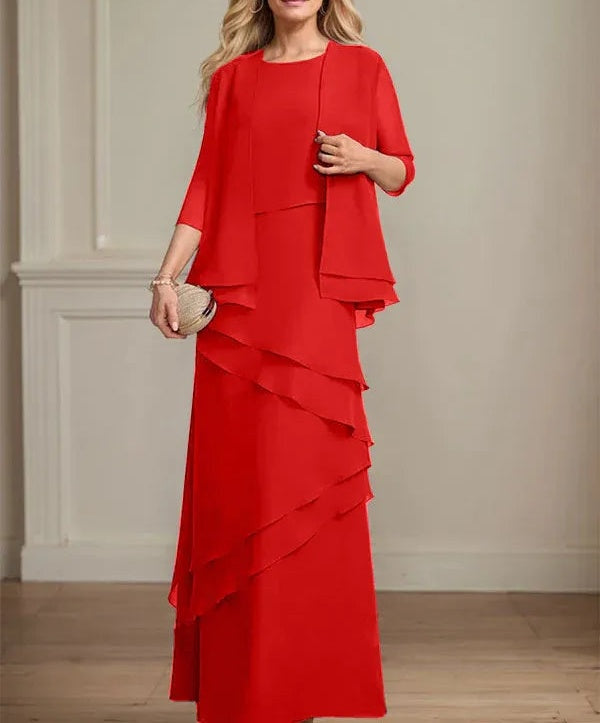 Sheath Scoop Floor-Length Chiffon Mother of the Bride Dress