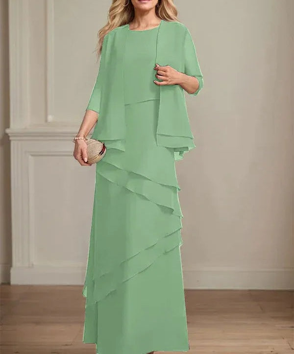 Sheath Scoop Floor-Length Chiffon Mother of the Bride Dress
