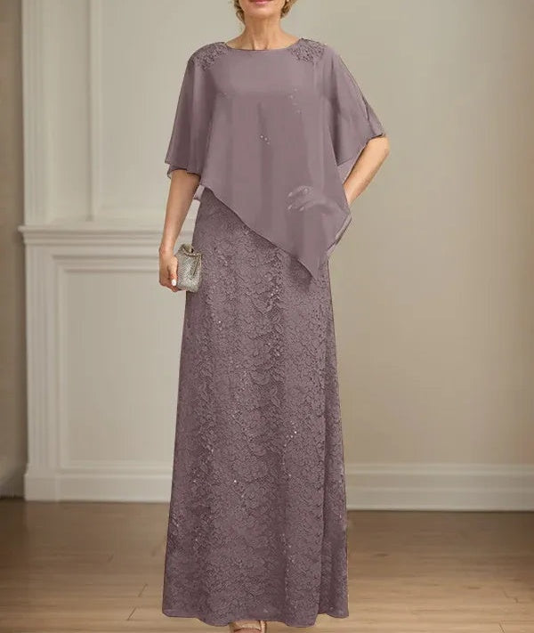 Sheath/Column Scoop Floor-Length Chiffon Lace Mother of the Bride Dress With Sequins Beading
