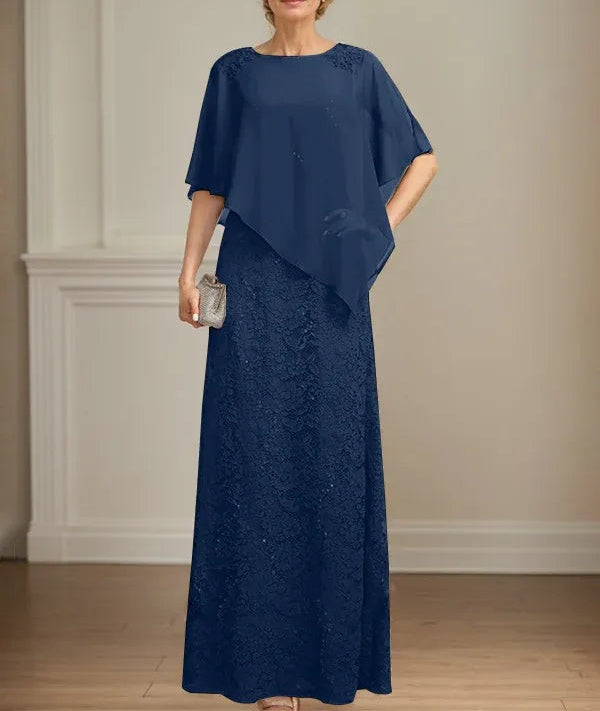 Sheath/Column Scoop Floor-Length Chiffon Lace Mother of the Bride Dress With Sequins Beading