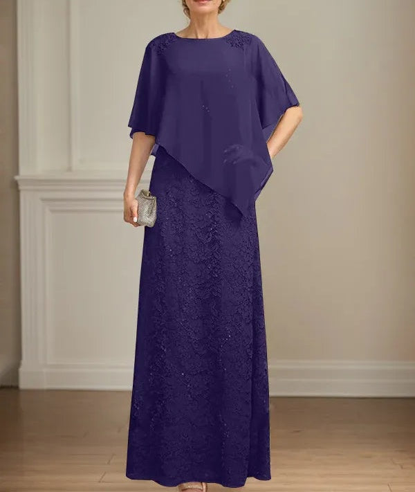 Sheath/Column Scoop Floor-Length Chiffon Lace Mother of the Bride Dress With Sequins Beading