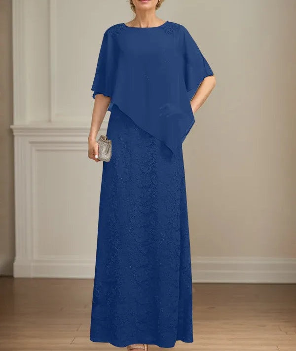 Sheath/Column Scoop Floor-Length Chiffon Lace Mother of the Bride Dress With Sequins Beading