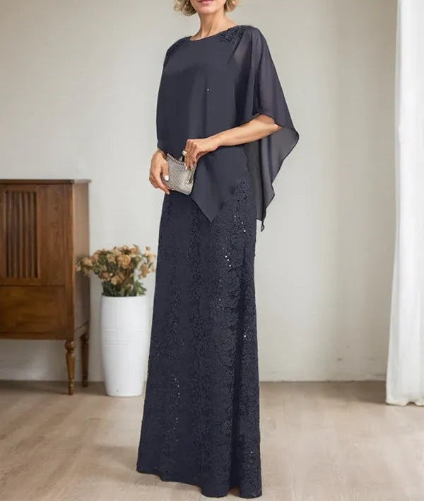Sheath/Column Scoop Floor-Length Chiffon Lace Mother of the Bride Dress With Sequins Beading