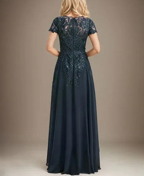 Sheath/Column Scoop Illusion Floor-Length Lace Chiffon Mother of the Bride Dress With Sequins