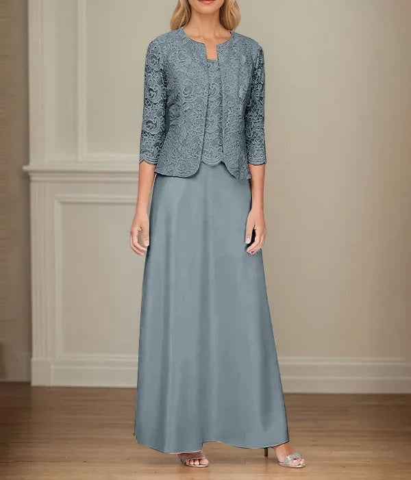 Glitter Lace & Satin Skirt Jacket Dress with Open Jacket