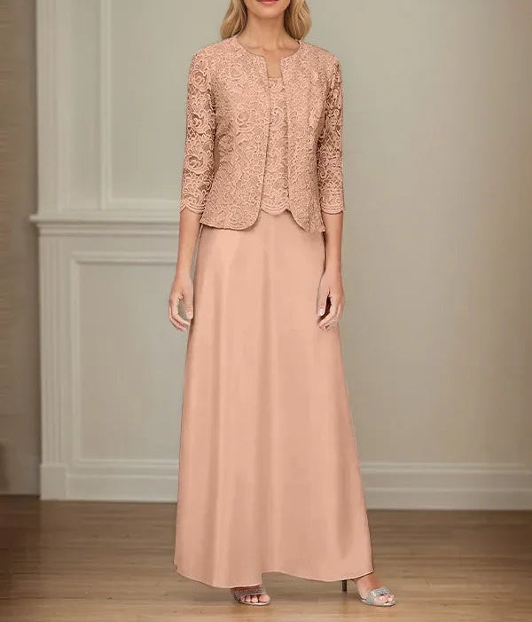 Glitter Lace & Satin Skirt Jacket Dress with Open Jacket