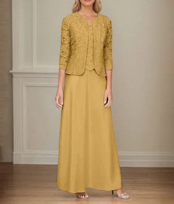Glitter Lace & Satin Skirt Jacket Dress with Open Jacket