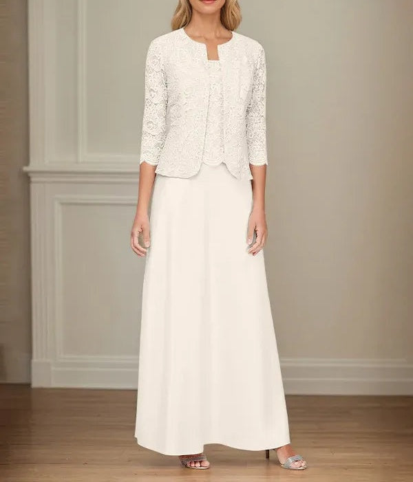 Glitter Lace & Satin Skirt Jacket Dress with Open Jacket