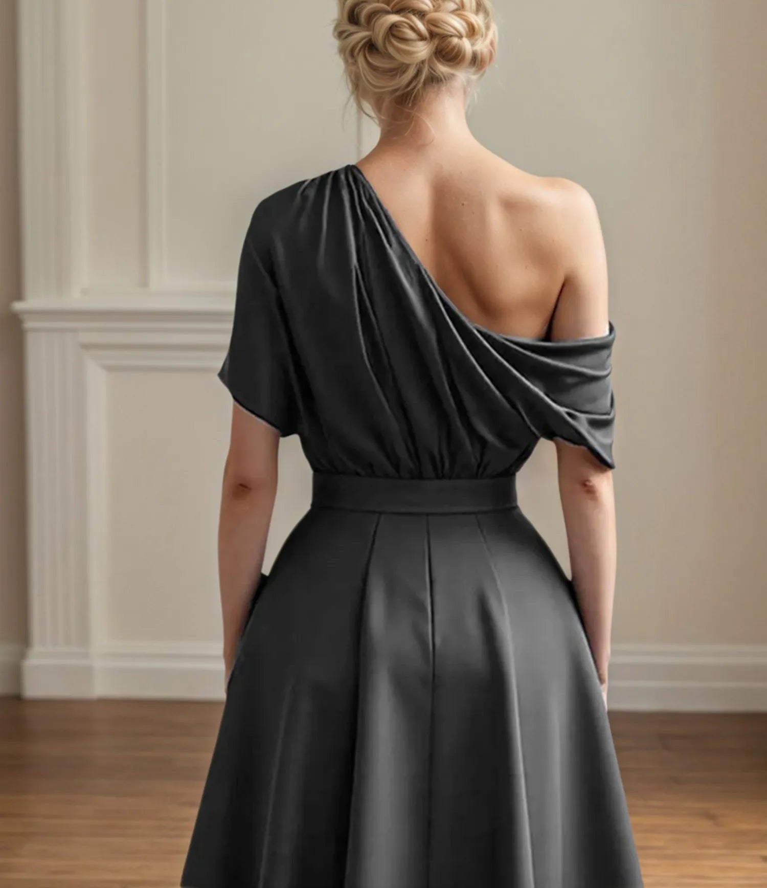 A Line Satin One Shoulder Pleated Ankle Length Mother of the Bride Dress