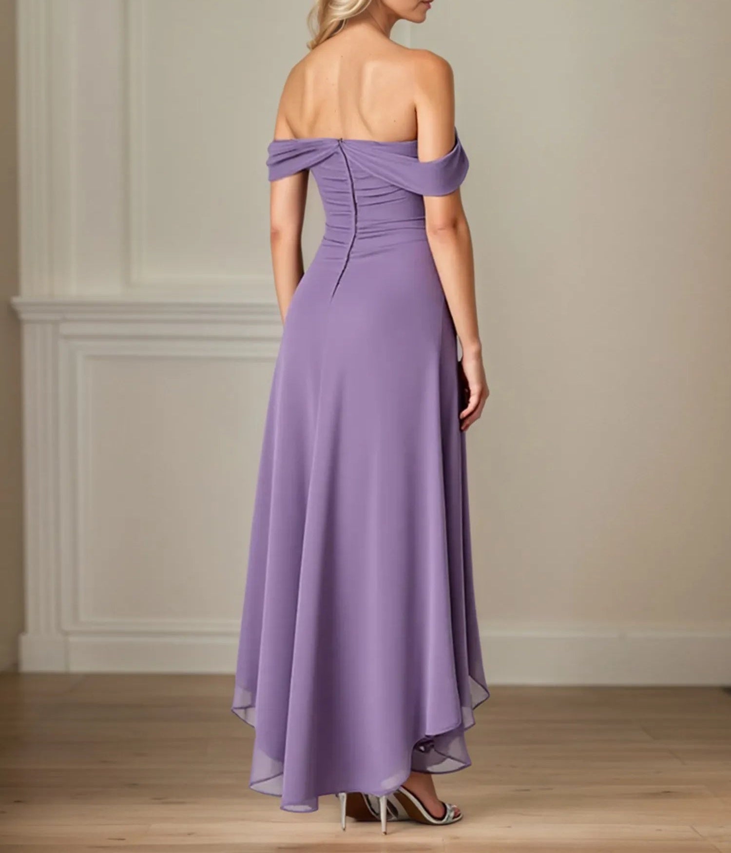 A Line Ruched Ankle Length Mother of the Bride Dress with Ruffles