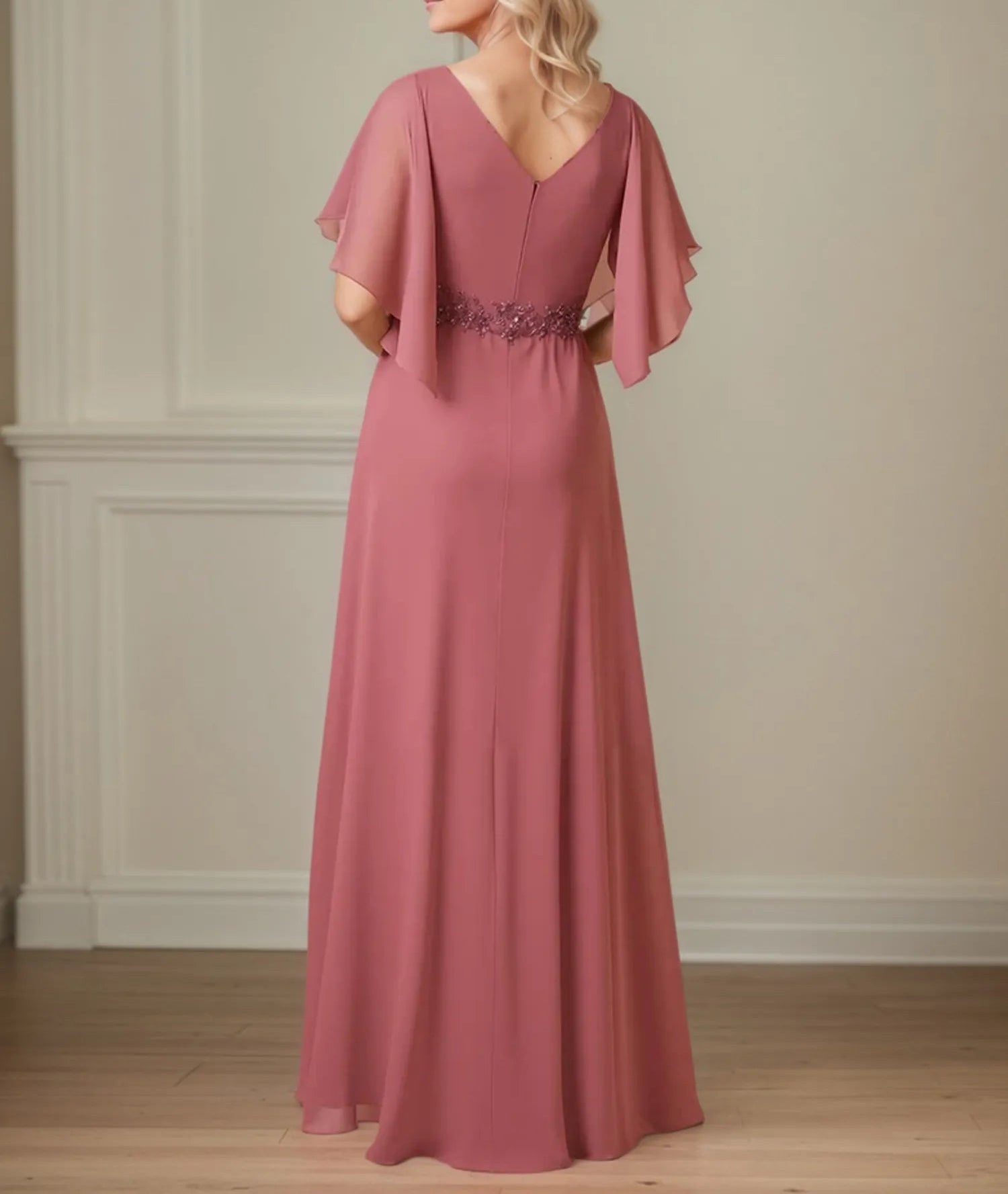 A Line Chiffon Floor Length Mother of the Bride Dress with Appliques