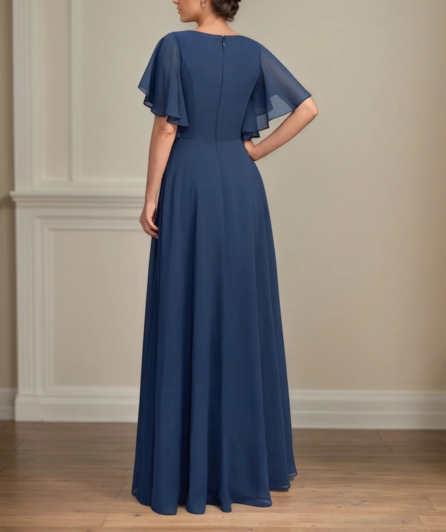 A Line Asymmetrical Floor Length Lace Chiffon Mother of the Bride Dress With Pleated Sequins