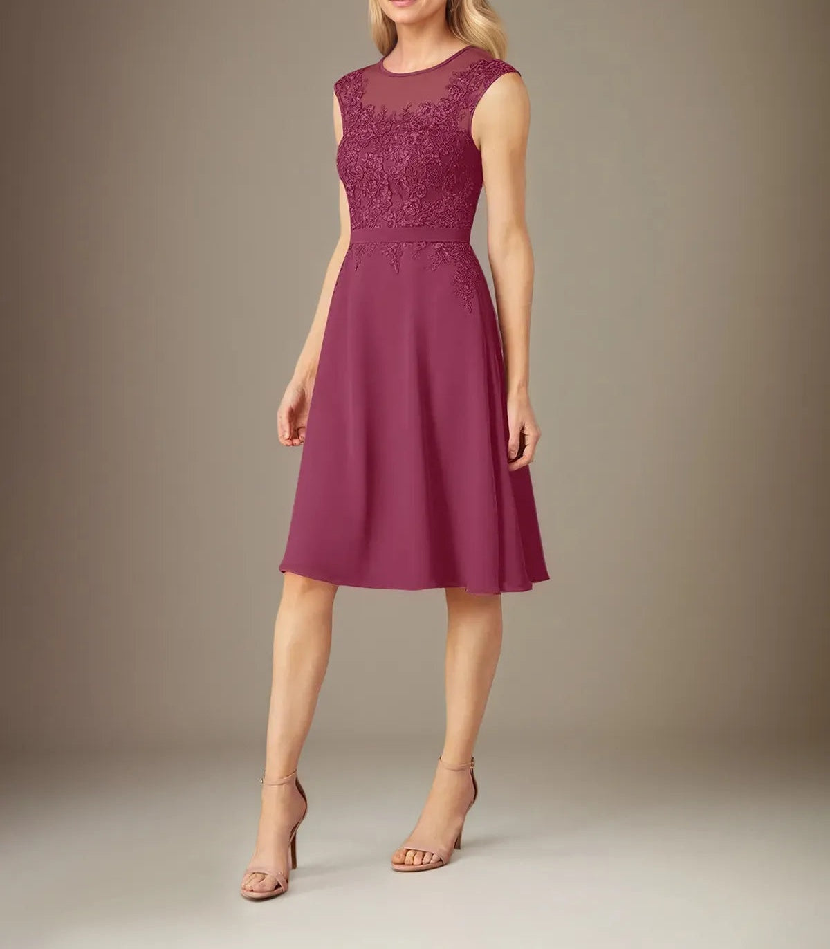 A Line Chiffon Scoop Neck 3/4 Sleeves Knee Length Dress